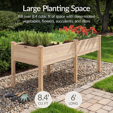 Raised Wood Garden Bed With Elevated Planter Stand, 72 By 24 By 30 Inches, Divider Panel, Six Leg Support, 300 Lb Capacity