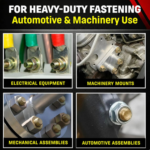 Top Tier 5/8 X 2 1/2 Inch 304 Stainless Steel Hex Head Bolts on machinery and automotive assemblies.