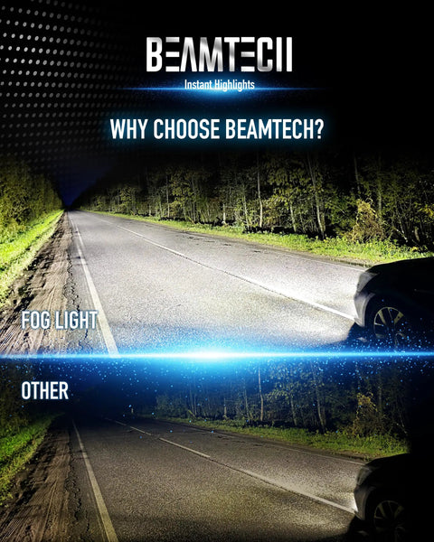 Comparison of road visibility at night with Straight Shot Plug And Play H4 9003 Fog Light Bulbs Delivering A Crisp 6500K Xenon White Beam.