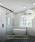 Bathroom with 12 Pack 4 Inch LED Disk Lights, 10W, 5CCT 2700K-5000K, 685 Lumens, CRI90, Dimmable Flush Mount Ceiling Light Fixture installed