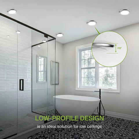 Bathroom with 12 Pack 4 Inch LED Disk Lights, 10W, 5CCT 2700K-5000K, 685 Lumens, CRI90, Dimmable Flush Mount Ceiling Light Fixture installed