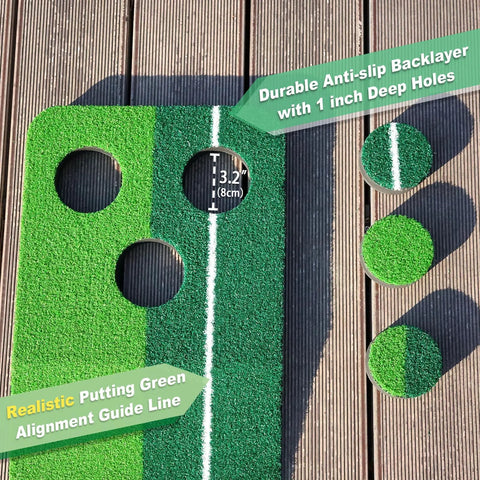 Indoor Putting Green Kit With Foldable 8 Foot Mat For Home Office Practice, Realistic True Roll Surface With Upslope, hole details