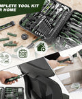 259 Piece Home And Car Tool Kit With Portable Plastic Storage Toolbox, heavy duty chrome vanadium hand tools shown in use