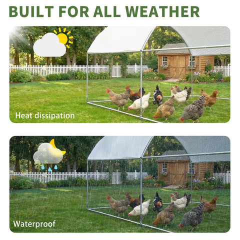 20Ft Large Walk In Metal Chicken Coop With Waterproof UV Cover Anti Predator Security Dome Roof Heavy Duty Rust Resistant Steel Frame Outdoor Poultry Cage Hen House For Yard Farm Backyard in sunny and rainy settings
