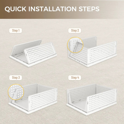 Installation steps for Six Pack Stackable Closet Organizers Bins For Clothes Plastic Drawer Baskets For Wardrobe Shelf Storage