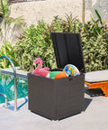 72 Gallon Outdoor Storage Box With Waterproof Zippered Liner And Gas Strut by pool with garden gear inside