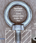 Close-up of M12 stainless steel lifting eye bolt showing spotface details for heavy duty hoisting and rigging.