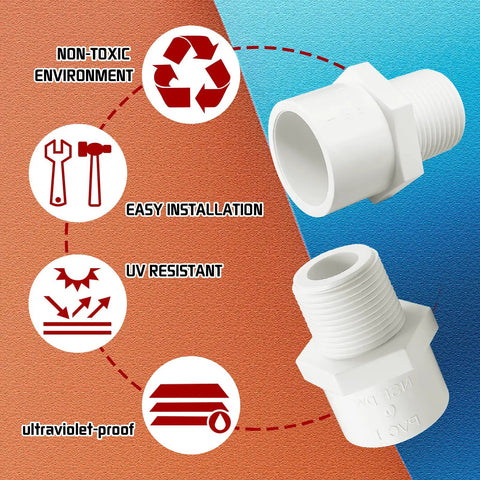 10Pcs White PVC Pipe Fittings 1/2 NPT Male Thread Adapters Socket X NPT Male with UV resistance and easy installation details