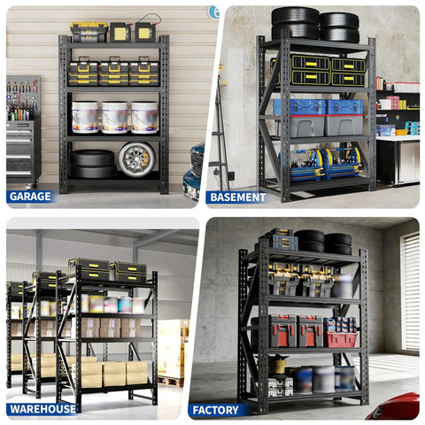 Hella Tough Heavy Duty Garage Shelving Rack With Cold Rolled Steel Frame And Massive Four Thousand Pound Load Capacity for tool storage.
