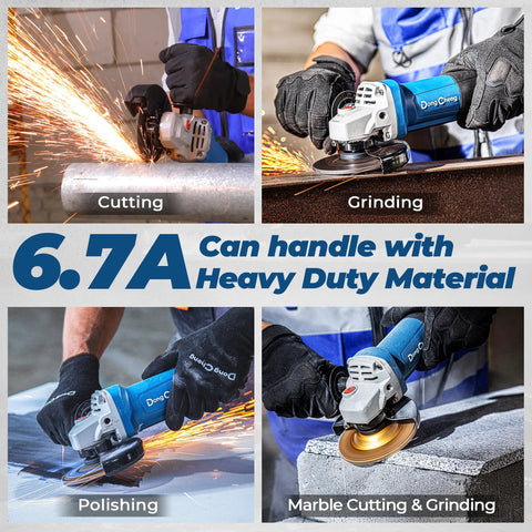 Blue DongCheng 4-1/2 inch angle grinder with paddle switch for cutting, grinding, and polishing