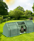 Outdoor Pop Up Greenhouse Kit With Roll Up Doors, 106 x 35 x 35 Inch Tunnel Style Portable Garden Greenhouse on lawn