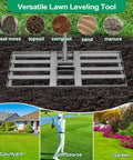 30-Inch By 10-Inch No-Fuss Pro-Grade Lawn Leveling Rake Heavy Duty Garden Tool displayed with versatile uses for soil leveling