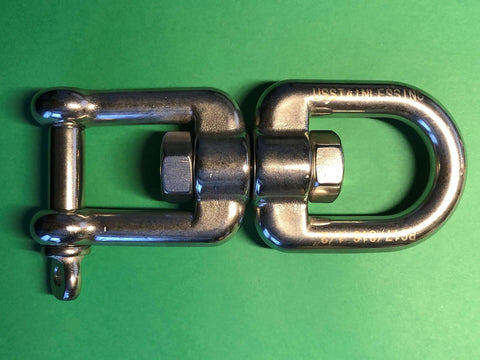 Marine Grade Stainless Steel 316 Anchor Swivel featuring heavy duty eye and jaw, perfect for anchoring boats, smooth spinning function.