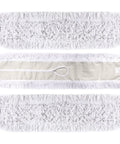 Kick Serious Dust Bunnies With This 36 Inch Industrial Cut End Dust Mop Refill Featuring A Super Solid Blended Yarn Pad For Warehouse Floors And Shop Cleanups No Sweat Three Pack, showing three white blended yarn dust mop heads.