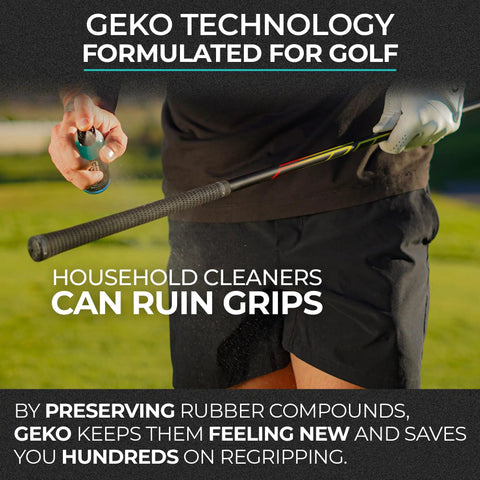 Man holding golf club showing 2 In 1 Grip Restore And Cleaner For Shoes And Gloves, A Versatile Grip Spray For Golf Basketball Football Volleyball And Baseball