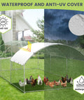 Large Walk In Metal Chicken Coop With Waterproof And UV Resistant Cover For Outdoor Backyard Or Farm Use, Heavy Duty Galvanized Frame