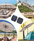 1.2W Solar Panel for Patio Umbrella With 4-Pin Connector, waterproof charging kit for outdoor LED lights on umbrellas, patio view.