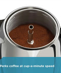 Electric Coffee Percolator 4 Cup With Stainless Steel Basket No Drip Spout And Automatic Keep Warm Black Silver Finish