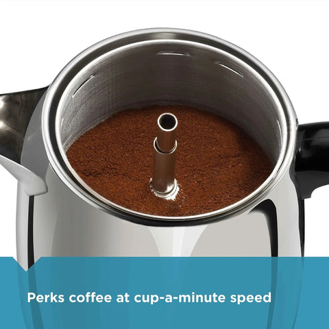 Electric Coffee Percolator 4 Cup With Stainless Steel Basket No Drip Spout And Automatic Keep Warm Black Silver Finish