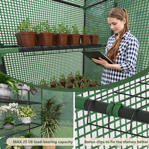 Outdoor Walk In Greenhouse With Three Tiers And Four Shelves, Heavy Duty PE Cover, Easy Setup No Tools Needed Detach Design, Ideal For Garden Or Backyard Growers, A Compact Yet Sturdy Shelter For Plants All Season
