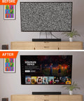 Before and after using Wall Mounted White TV Cord Hider Kit With Two Pass Throughs Locking Brackets And Drill Attachment.