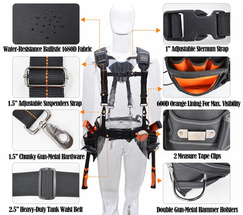 Tool Belt With Suspenders For Construction Pros Framer And Carpenter Pouch System With EVA Padding Chest Harness Stay Pants Up