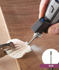 Dremel 4300 rotary tool close-up drilling into wood with drill bit