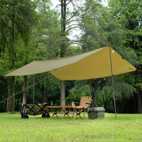 Waterproof 10x10.5 Ft Tarp Shelter For Camping And Backpacking Ripstop 210T Canopy With UV Protection setup outdoors