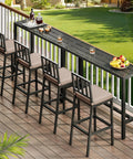 55 Inch Outdoor Bar Table Bar Height Rectangle Narrow Design For Balcony Patio Garden Yard Poolside Black Sturdy Frame