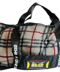 Breathable Mesh Gear Bag Built Heavy Duty For Gym Beach Swim Scuba Sports Dive And Outdoor Use, filled with a plaid blanket