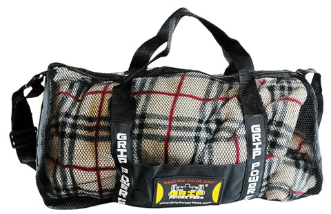 Breathable Mesh Gear Bag Built Heavy Duty For Gym Beach Swim Scuba Sports Dive And Outdoor Use, filled with a plaid blanket