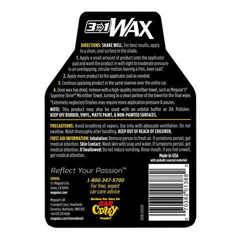 3-in-1 Wax instructions on All In One Car Wax Cleaner That Cleans Dirt Grime And Water Spots, Removes Light Scratches And Defects, Polishes