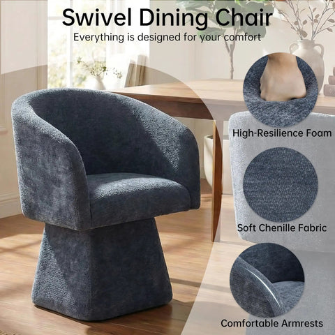 Swivel Dining Chairs Set Of 2 Upholstered Barrel Back Accent Arm Chairs In Blue with high-resilience foam and chenille fabric.