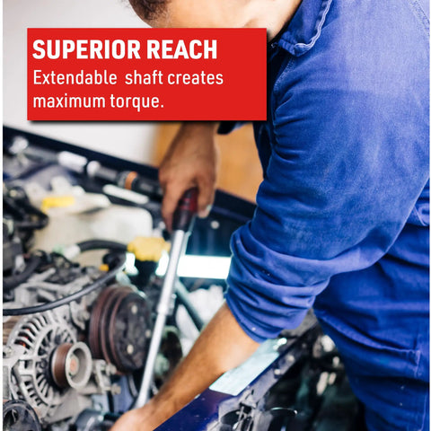 Mechanic using 3-Piece Extendable Ratchet Set With Telescoping Handles And 180 Degree Pivoting Flex Heads for auto repair