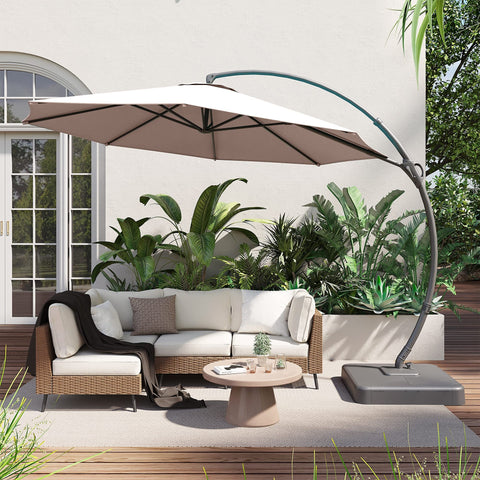 11 Ft Deluxe Cantilever Outdoor Umbrella With Base Included Heavy Duty Rotating Offset Patio All Weather Shade for backyard