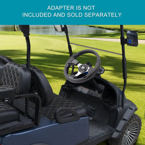 Heavy Duty Golf Cart Steering Wheel With Slick Non Slip Grip Fits Club Car EZGO And Yamaha Models, close-up in golf cart interior.