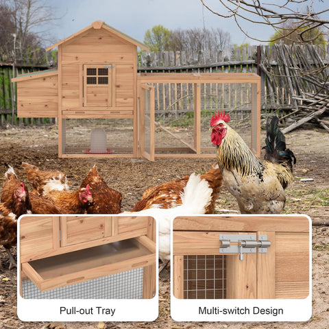 Outdoor Chicken Coop For 2-4 Chickens Wooden Hen House With Nesting Box Ramp And Run Cage Built To Last Waterproof