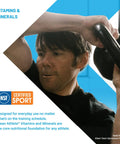 Athlete lifting kettlebell with text about NSF Certified Sport vitamins and minerals for athletic nutrition.