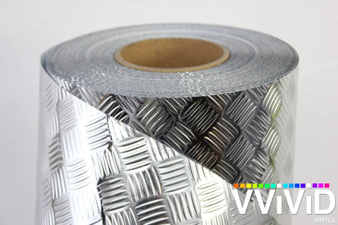 Diamond Plate Vinyl Wrap Roll With Anti Slip Traction Pattern Metallic Chrome Finish Self Adhesive Silver Sheet for seeing product details