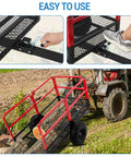 Heavy Duty 1500 Lbs Dump Trailer With 22 Cu Ft Bed And All Terrain Pneumatic Tires Tow Behind Utility Cart in use with tractor