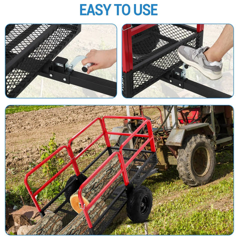 Built Tough Heavy Duty Dump Trailer With 1500 Lbs Capacity And 22 Cu Ft Pull Behind Utility Cart For Lawn Mower Tractor ATV UTV Steel Dump Bed On Two Wheels Black And Red with easy use features