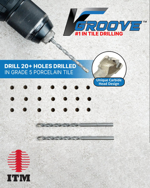 V-Groove Tile Drill Bits 1/4 Inch By 4 Inch Carbide Tipped 25 Pack for Porcelain Ceramic Marble Stone and Glass Tile