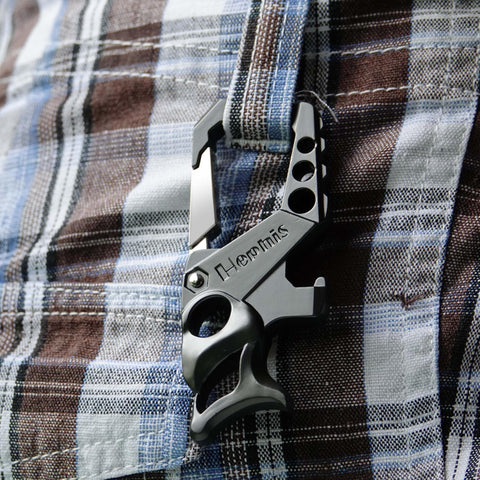 Beefy Heavy Duty Key Chain Bottle Opener Carabiner For Men And Women Durable Zinc Alloy EDC Key Ring Black on plaid fabric
