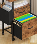 A 2 Drawer File Cabinet With 24 Inch Extended Desktop On Wheels Mobile Rolling Filing Cabinet With Fabric Drawers Fits A4 And Letter Size Printer Stand For Your Home Office Setup Light Brown showing drawers open with files