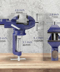 Heavy Duty Tough As Nails Three Inch Bench Vise Featuring A Rock Solid 360 Degree Rotating Base And Sure Grip Jaws for precise woodworking tasks.