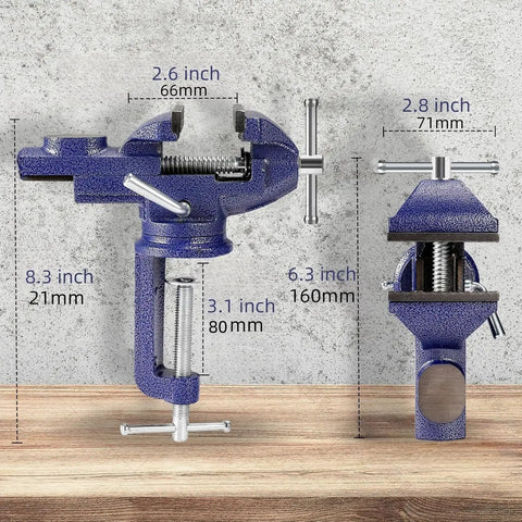 Heavy Duty Tough As Nails Three Inch Bench Vise Featuring A Rock Solid 360 Degree Rotating Base And Sure Grip Jaws for precise woodworking tasks.