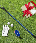 Telescoping Golf Ball Retriever With 12 To 15 Foot Reach, stainless locking head, aluminum shaft and accessories on grass