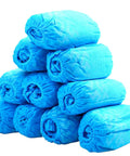 Heavy Duty Waterproof Disposable Shoe Covers With Elastic Band And Non Slip Silicone Sole For Floor Protection Blue XL 100 Pack Fits Men Size 11 And Women Size 13 stacked