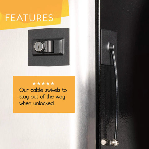 Heavy Duty Refrigerator Lock With Keyed Mechanism, High Security Steel Cable Locking System on silver surface