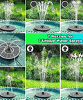 Sun Powered 3.5W Glass Solar Fountain with 7 nozzles for diverse spray patterns in a garden setting.